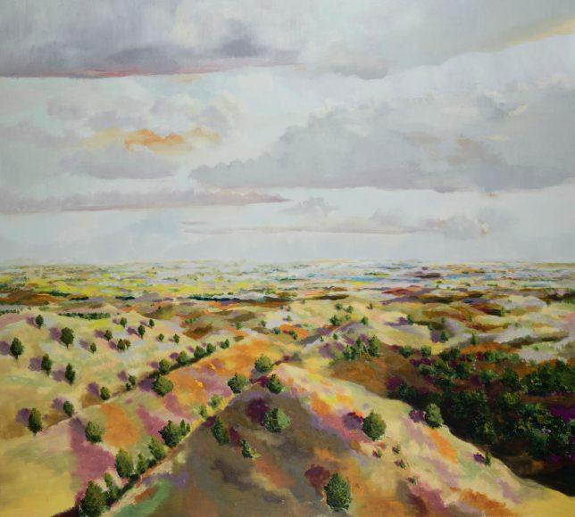 Tjark Ihmels, Landschaft mit Hügeln, 2018, Öl auf Leinwand, 180 x 200 cm