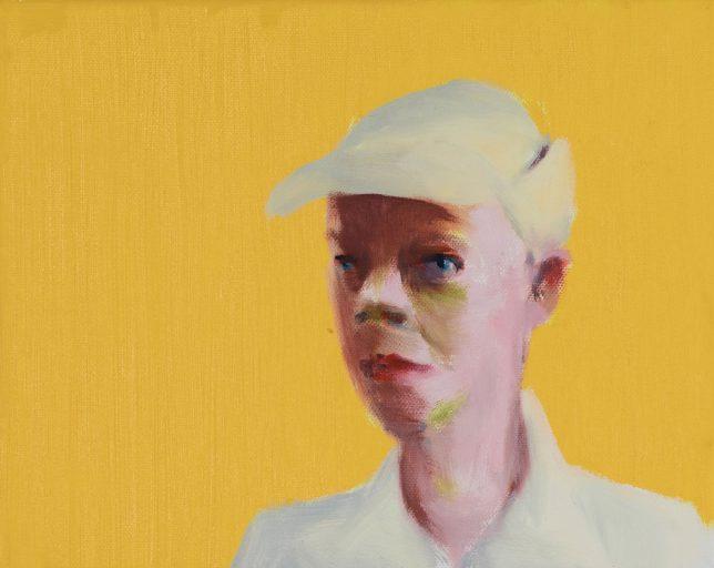 Tjark Ihmels, Mütze vor Gelb, 2018, Öl auf Leinwand, 24 x 30 cm