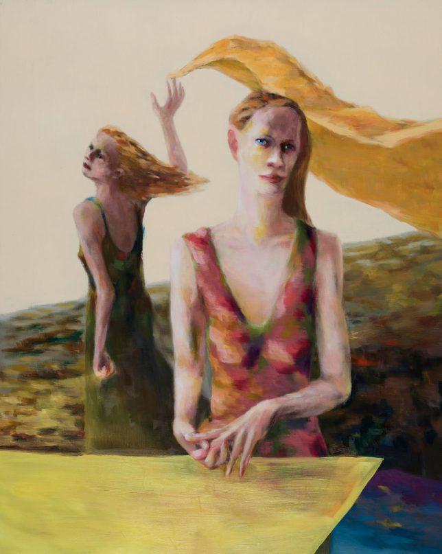 Tjark Ihmels, Frauen mit Tuch, 2019, Öl auf Leinwand, 100 x 80 cm