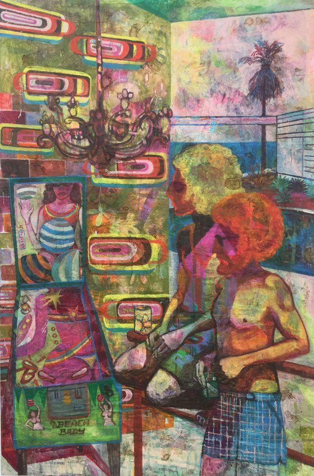 Jan Schmelcher, Lido, 2017, Öl Papier auf Holz, 180 x 120 cm