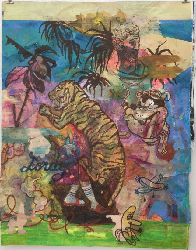 Jan Schmelcher, Rastapopoulos, 2019, Öl auf Papier, 100 x 130 cm