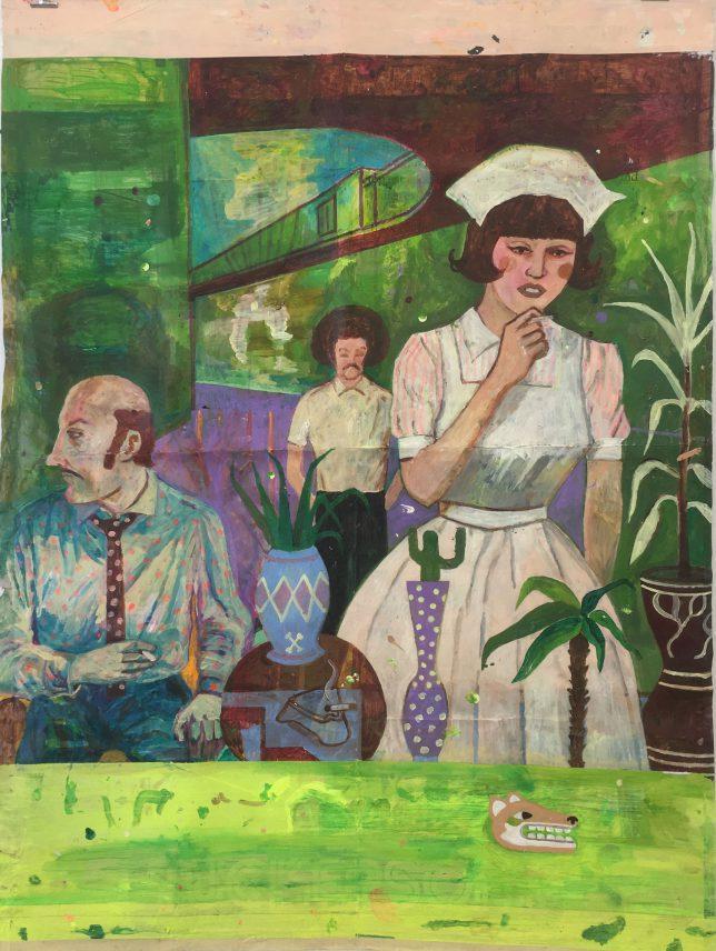 Jan Schmelcher, Dog Days, 2019, Öl auf Papier, 139 x 103 cm