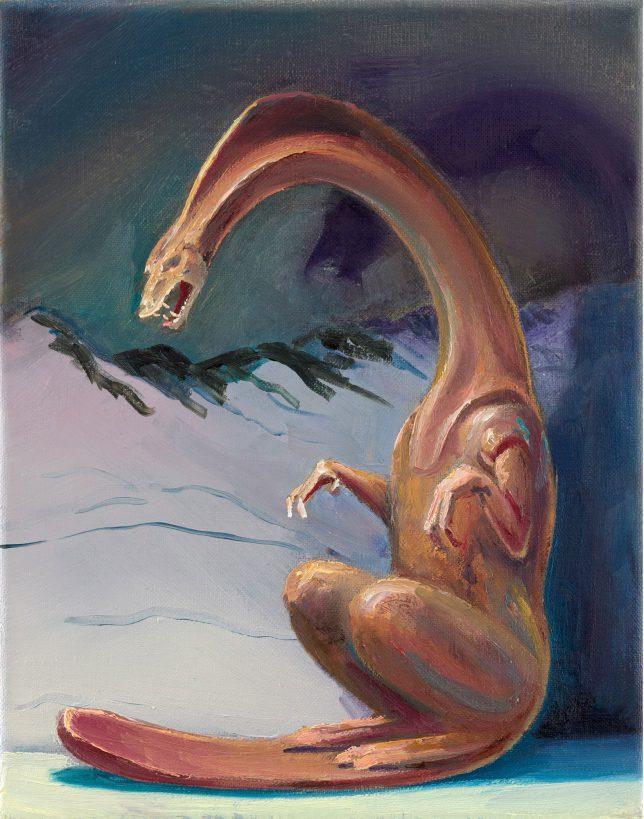 Sebastian Meschenmoser, Flash Gordon Nippes Eisdrache, 2019, Öl auf Leinwand, 25 x 15 cm