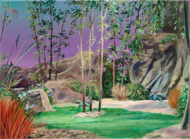 Sebastian Meschenmoser, Kelvanerexilplanet Violett, 2019, Öl auf Leinwand, 26 x 35 cm