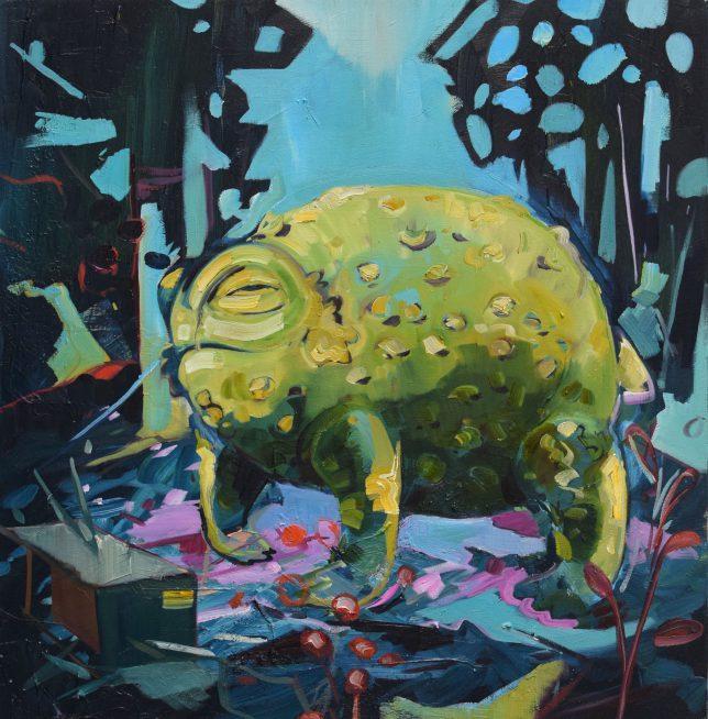 Philipp Kummer, FIshfinger, 2019, Öl auf Leinwand, 80 x 80 cm