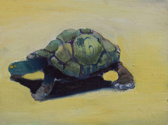 Philipp Kummer, Tortoise, 2019, Öl auf Leinwand, 15 x 20 cm