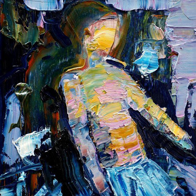 Philipp Kummer, Erschütterung, 2020, Öl auf Holz, 25 x 25 cm