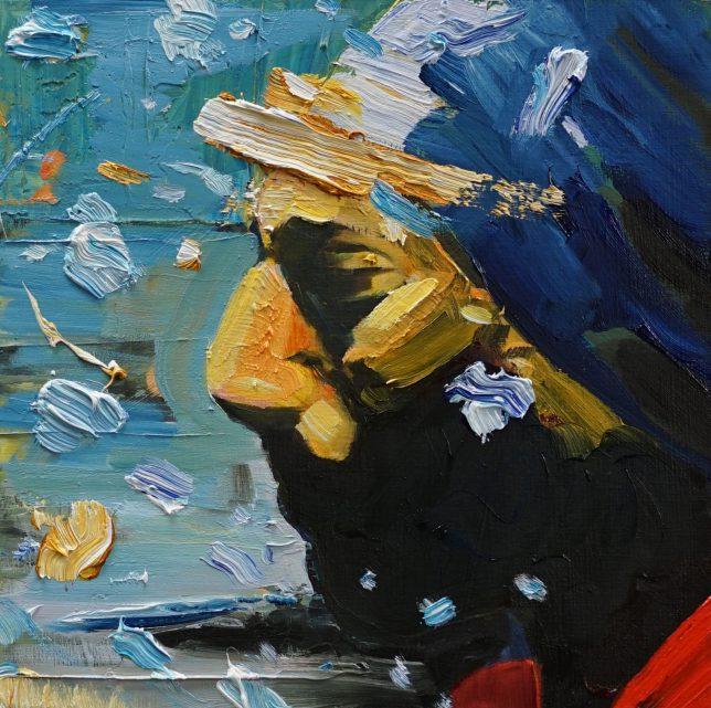 Philipp Kummer, Vorreiter, 2020, Öl auf Holz, 25 x 25 cm