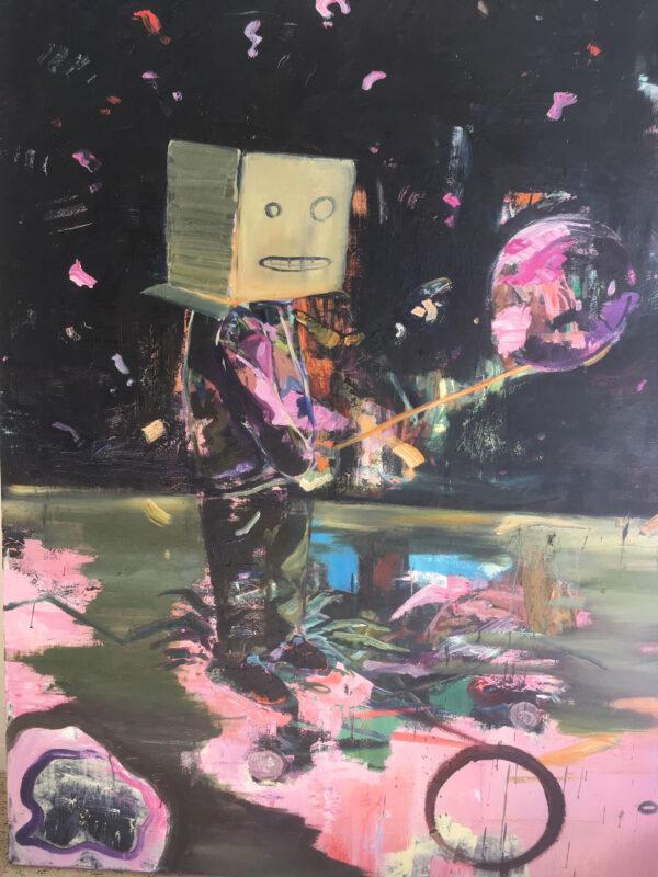 Philipp Kummer, Schrödingers Feierabend, 2018, Öl auf Leinwand, 160 x 120 cm