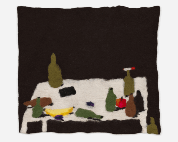 Marlon Wobst, Still Life with Fruit, 2019, felted wool, 96 x 106 cm