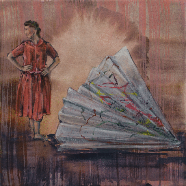 Isabel Friedrich, Der Falter, 2021, Indian ink, Oil on Canvas, 25 x 25 cm