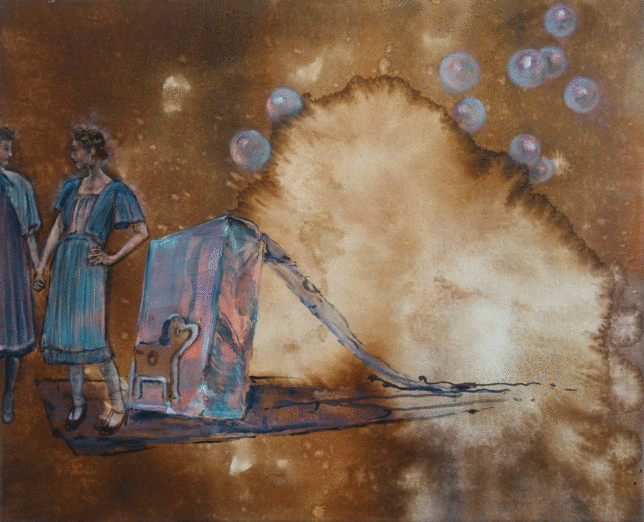Isabel Friedrich, In Echt, 2021, Tuche, Indian Ink, Oil on Canvas, 45 x 55 cm