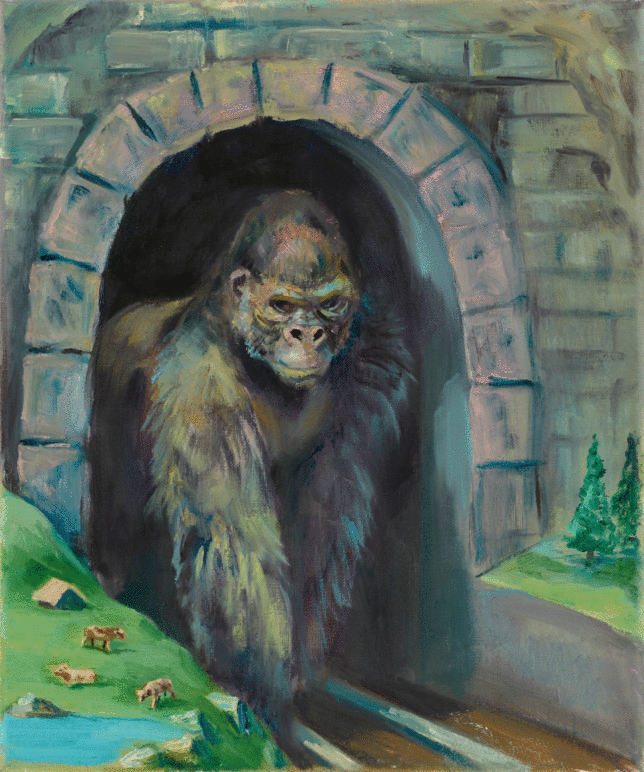 Sebastian Meschenmoser, Durch den Tunnel, 2021, Öl auf Leinwand, 30 x 25 cm