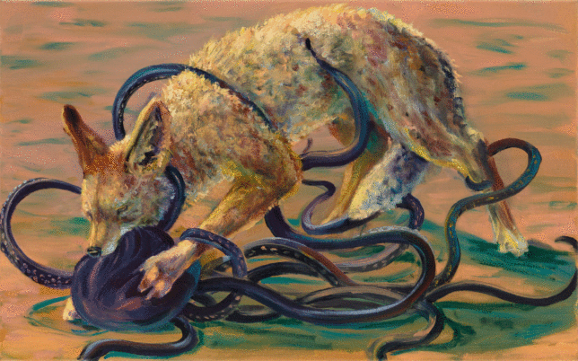 Sebastian Meschenmoser, Squid, 2021, Öl auf Leinwand, 50 x 80 cm