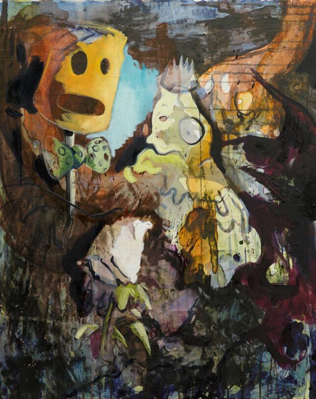 Philipp Kummer, keep company, 2022, Tusche, Öl auf Lwd., 100 x 80 cm