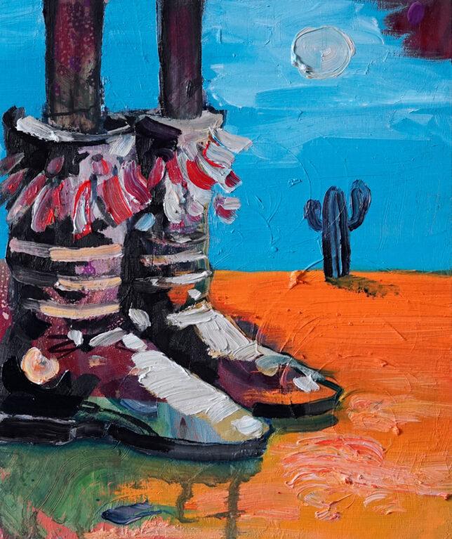 Philipp Kummer, long shot, 2022, Öl, Acryl auf Holz, 30 x 25 cm