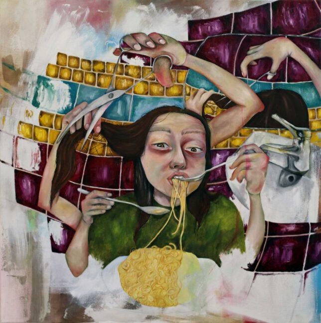 Stella Winter, Spaghettara, 2021, Oil on Canvas, 100 x 100 cm