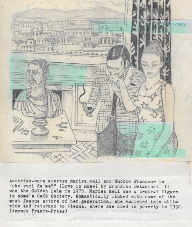 Jan Schmelcher, Cinema de Look, Marisa Mell, 2022, Bleistift auf Papier, 30 x 21 cm