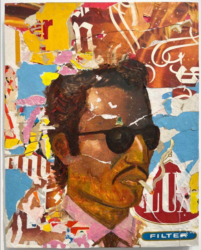 Jan Schmelcher, Smokerman, 2023, Acryl auf Papier auf Holz, 50 x 42 cm