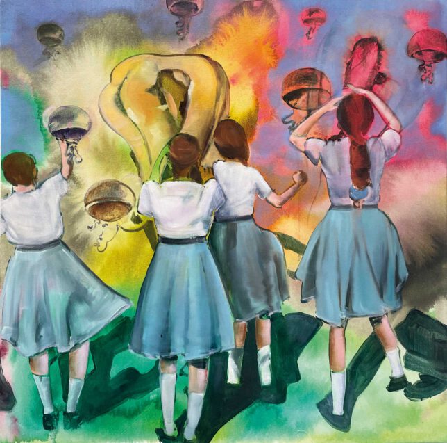 Isabel Friedrich, als träumte der Raum, 2023, Tusche, Öl auf Lwd., 76 x 76 cm