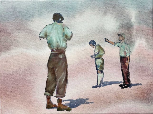 Isabel Friedrich, Das dritte Zeitzeichen, 2023, Tusche, Öl auf Lwd., 30 x 40 cm