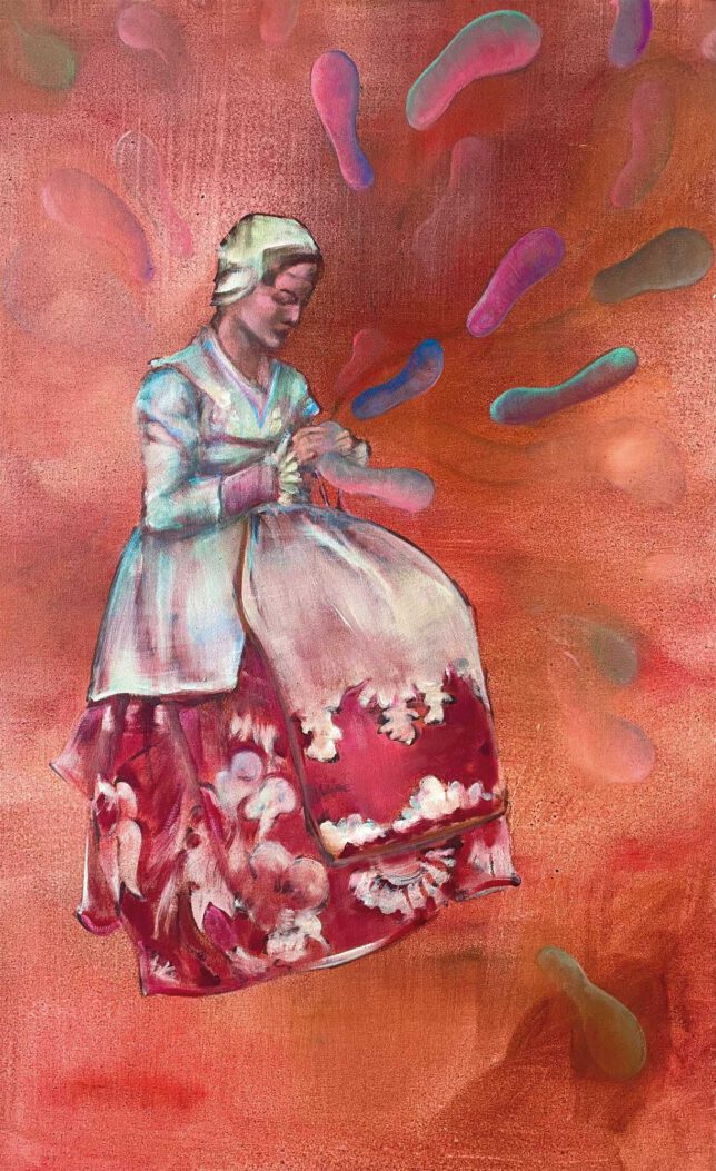 Isabel Friedrich, du hattest es gewiss betont, 2023, Tusche, Öl auf Lwd., 80 x 50 cm