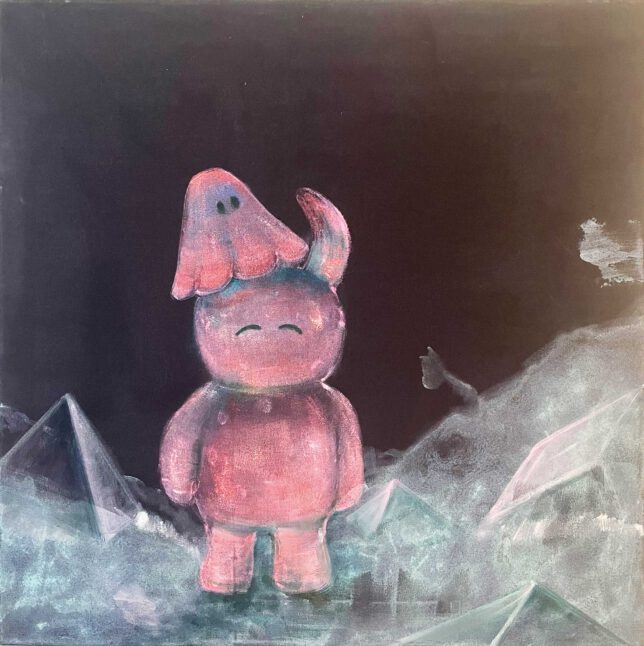 Isabel Friedrich, Ein Morgen der Television, 2023, Acryl, Öl auf Lwd., 60 x 60 cm