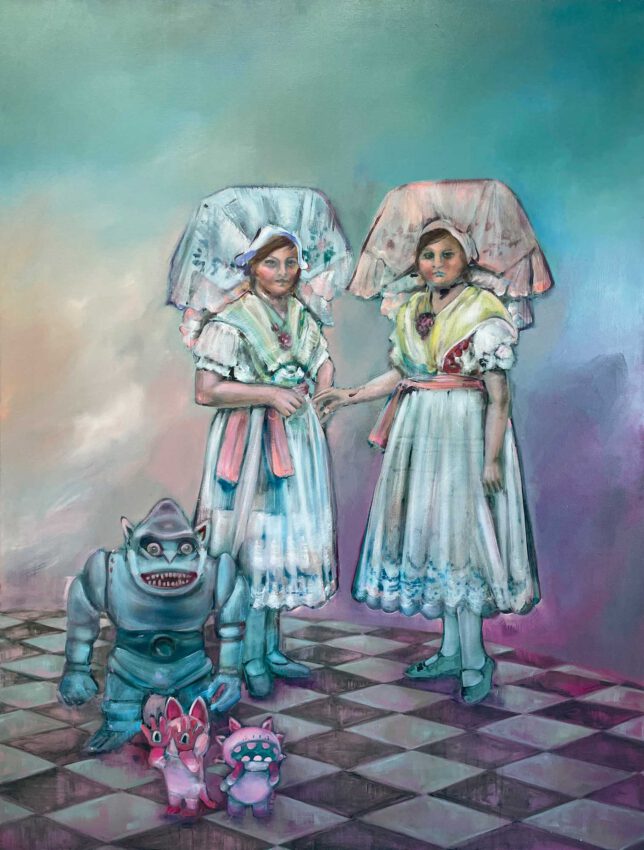 Isabel Friedrich, Familie ist besser auf Foto, 2023, Öl auf Lwd., 130 x 98 cm