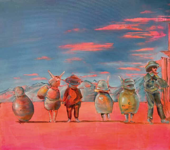 Isabel Friedrich, Kollege Schnürschuh Ausschnitt, 2023, Acryl, Öl auf Lwd., 80 x 90 cm