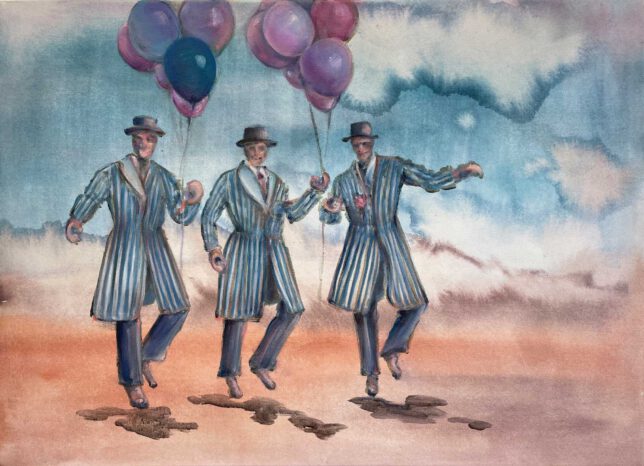 Isabel Friedrich, wir klingeln dann durch, 2023, Tusche, Öl auf Lwd., 50 x 70 cm