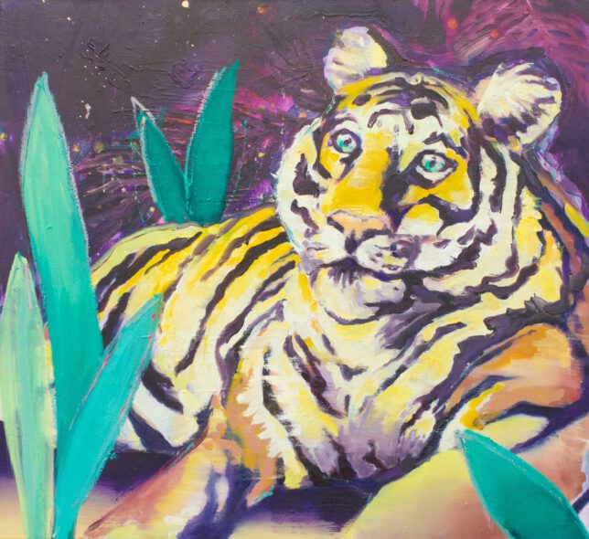 Ekaterina Leo, Lonely Tiger, 2023, Acryl und Öl auf Leinwand, 60 x 66 cm