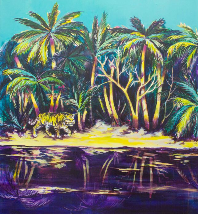 Ekaterina Leo, No Church in the Wild, 2022, Acryl und Öl auf Leinwand, 130 x 118 cm