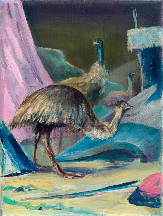 Sebastian Meschenmoser, Letzte Gaeste, 2023, Öl auf Leinwand, 20 x 15 cm