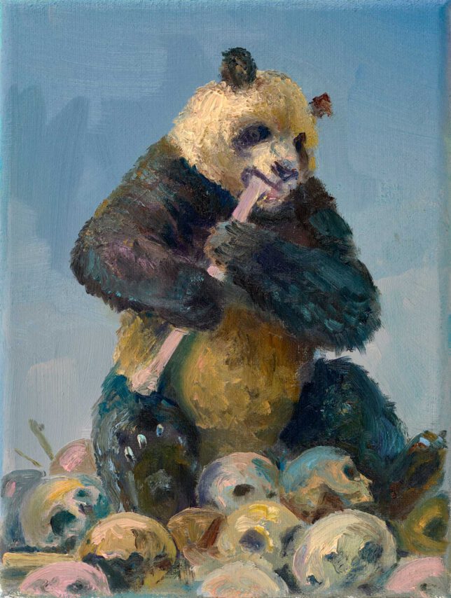 Sebastian Meschenmoser, Pandemie, 2023, Öl auf Leinwand, 20 x 15 cm