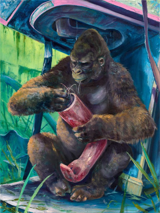 Sebastian Meschenmoser, Wrestler, 2023, Öl auf Leinwand, 80 x 60 cm