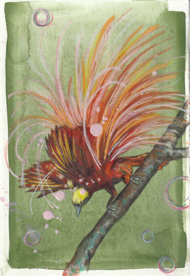 Ekaterina Leo, Paradise lost VII, 2023, Acryl, Aquarell, Buntstift und Bleistift auf Bütten, 17 x 11,5 cm