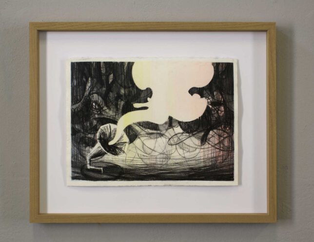 Matthias Moravek, Schall und Rauch, 2022, Zeichenkohle, Aquarell auf Papier, 27 x 37 cm