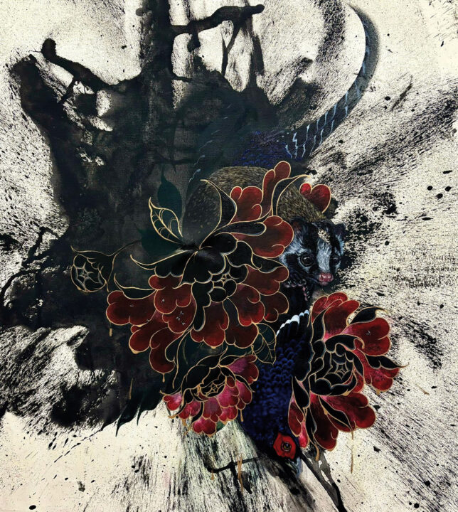 Yabun Yuma, New Trail, 2024, Öl, Acryl auf Leinwand, 75 x 75 cm