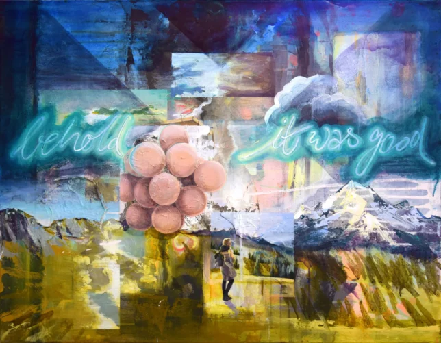 Tessa Wolkersdorfer, behold (Genesis 1), 2024, Tusche und Acryl auf Leinwand, 50 x 70 cm