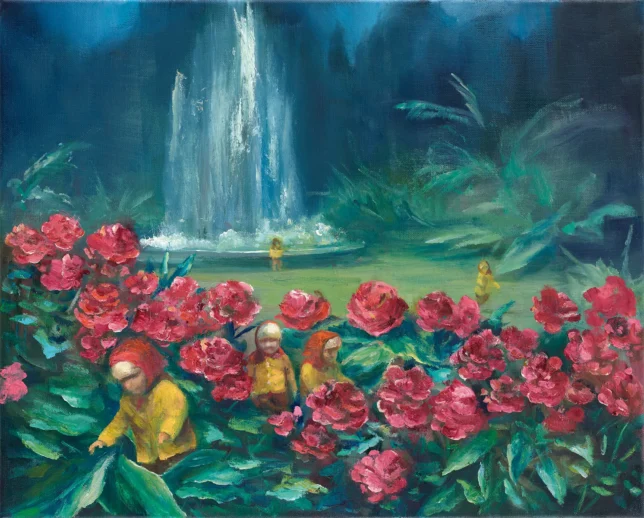 Sebastian Meschenmoser, Rosengarten, 2025, 40 x 50 cm, Öl auf Leinwand