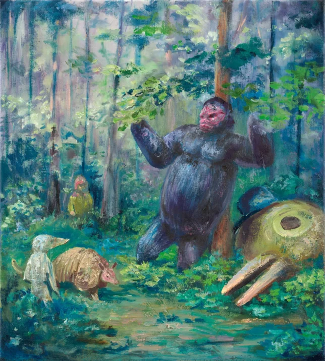 Sebastian Meschenmoser, Zusammenkunft, 50 x 45 cm, Öl auf Leinwand