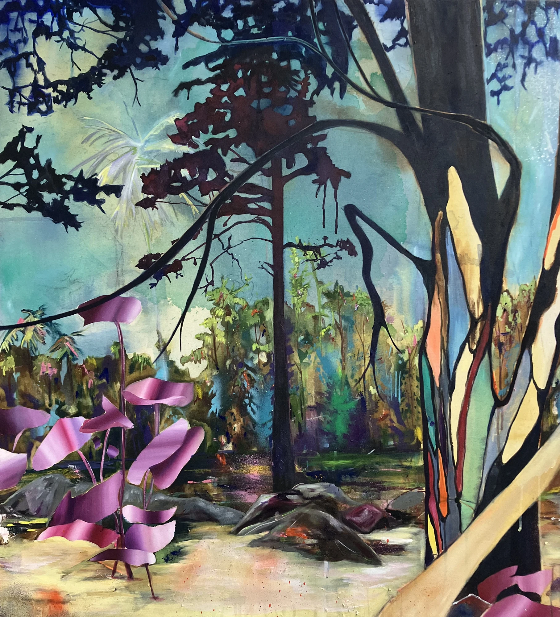 Stefanie Kettel, Es könnte so aussehen, und doch ganz anders gemeint sein, 2025, Öl und Acryl auf Leinwand, 110 x 100 cm