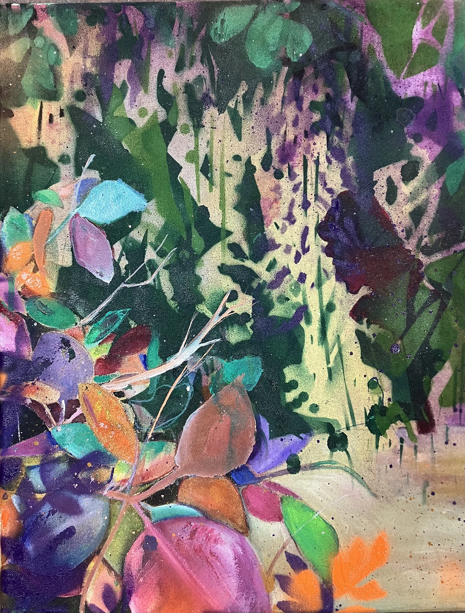 Stefanie Kettel, Es macht den Anschein, als würde sich die Zeit hier selbst betrachten, 2025, Öl und Acryl auf Leinwand, 35 x 27 cm