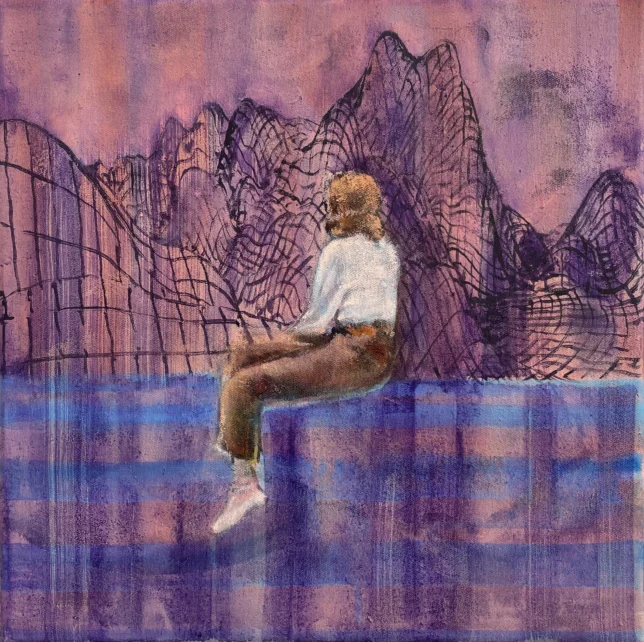 Ballad for Space Lovers, 2025, Tusche und Öl auf Leinwand, 30 x 30cm