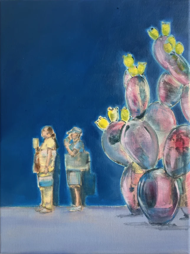 Guppies in Aspik, 2024, Öl auf Leinwand, 40 x 30 cm